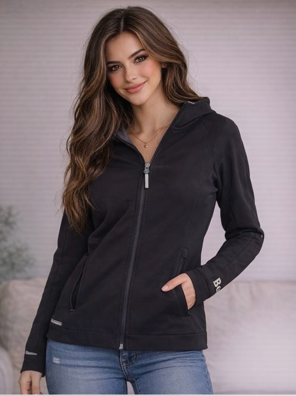 Bench Black Zip Jacket Small Athletic Lightweight Fitted Activewear
